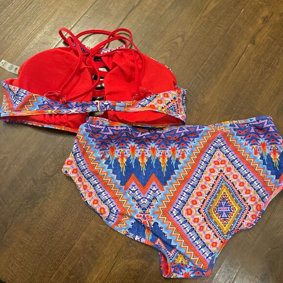 Coral Tropics 3XL High Waist Bikini Two Piece Colorful Tribal Print - Picture 5 of 5